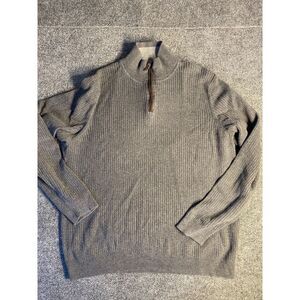 Tasso Elba Sweater Men's Large Gray Cotton Ribbed Long Sleeve 1/4 Zip Pullover‎